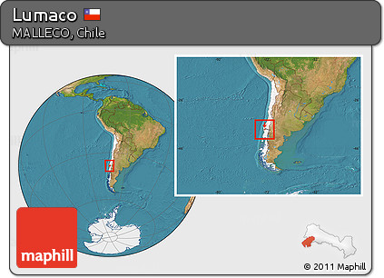Satellite Location Map of Lumaco, highlighted country, highlighted parent region, within the entire country