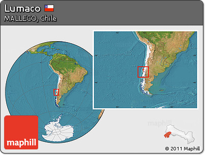 Satellite Location Map of Lumaco, highlighted country, highlighted parent region, within the entire country