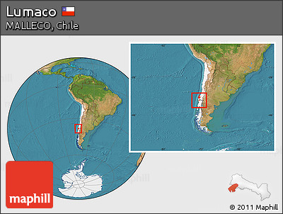 Satellite Location Map of Lumaco, highlighted country, highlighted parent region, within the entire country