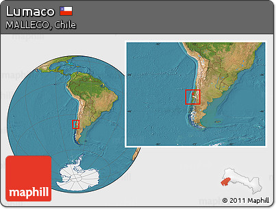 Satellite Location Map of Lumaco, highlighted parent region, within the entire country