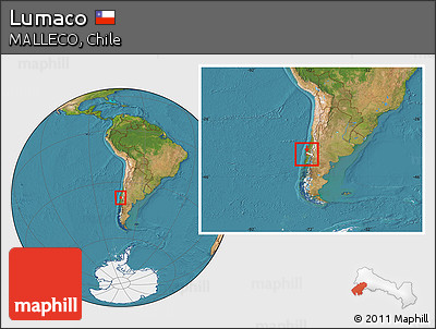 Satellite Location Map of Lumaco, highlighted parent region, within the entire country