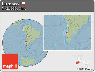 Savanna Style Location Map of Lumaco, highlighted parent region, within the entire country, hill shading