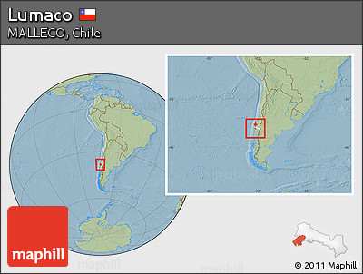 Savanna Style Location Map of Lumaco, highlighted parent region, within the entire country, hill shading