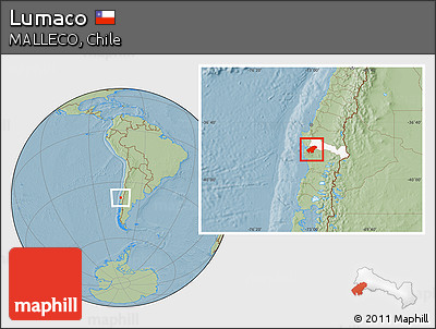 Savanna Style Location Map of Lumaco, highlighted parent region, hill shading