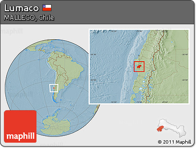 Savanna Style Location Map of Lumaco, hill shading