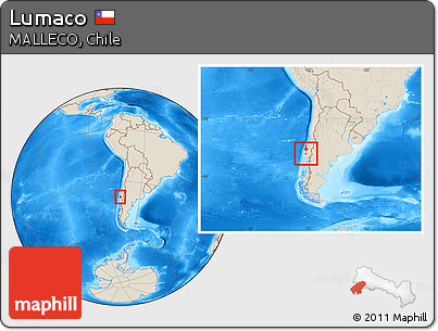 Shaded Relief Location Map of Lumaco, within the entire country
