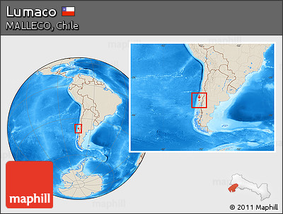 Shaded Relief Location Map of Lumaco, within the entire country