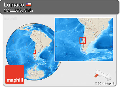 Shaded Relief Location Map of Lumaco, highlighted parent region, within the entire country