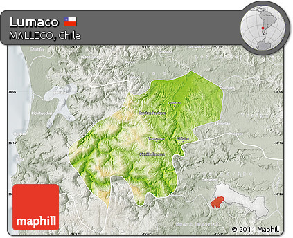 Physical Map of Lumaco, lighten, semi-desaturated