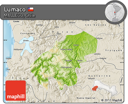Physical Map of Lumaco, shaded relief outside