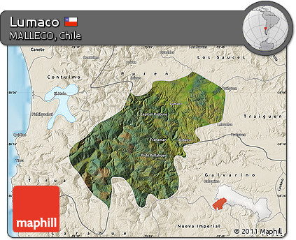 Satellite Map of Lumaco, shaded relief outside