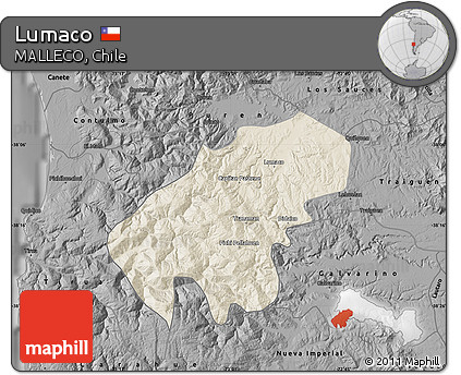 Shaded Relief Map of Lumaco, darken, desaturated