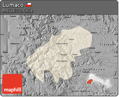 Shaded Relief Map of Lumaco, darken, desaturated