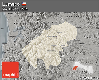 Shaded Relief Map of Lumaco, darken, semi-desaturated