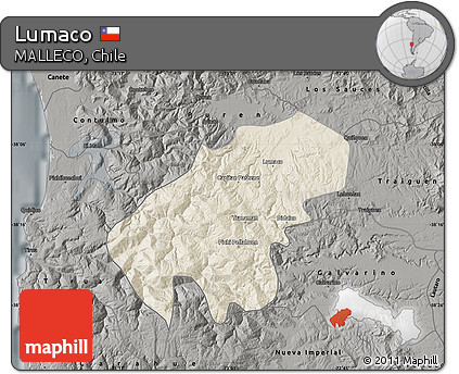 Shaded Relief Map of Lumaco, darken, semi-desaturated