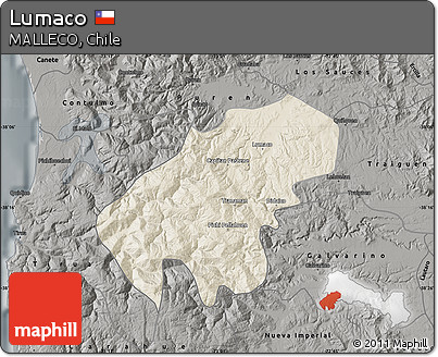 Shaded Relief Map of Lumaco, darken, semi-desaturated
