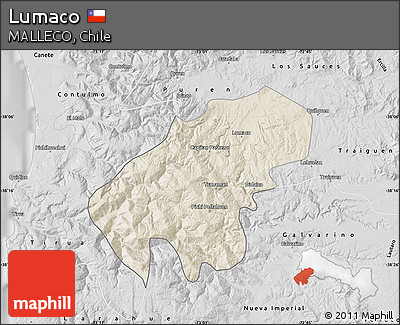 Shaded Relief Map of Lumaco, desaturated