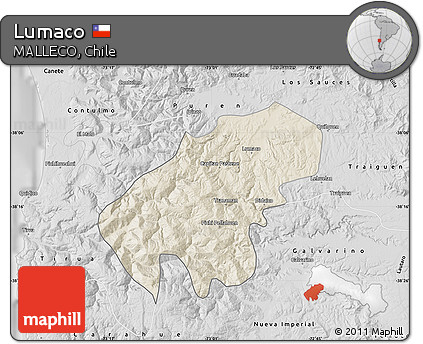 Shaded Relief Map of Lumaco, desaturated