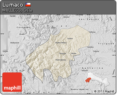 Shaded Relief Map of Lumaco, desaturated