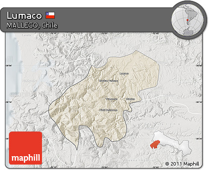 Shaded Relief Map of Lumaco, lighten, semi-desaturated