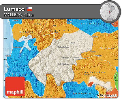 Shaded Relief Map of Lumaco, political outside