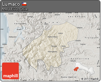 Shaded Relief Map of Lumaco, semi-desaturated