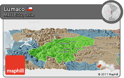 Political Panoramic Map of Lumaco, semi-desaturated