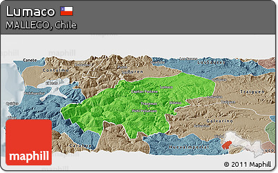 Political Panoramic Map of Lumaco, semi-desaturated