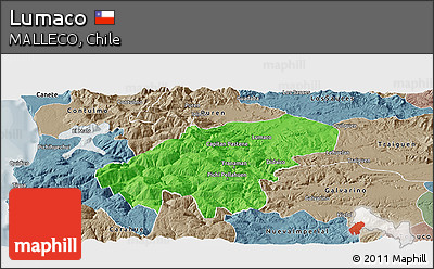 Political Panoramic Map of Lumaco, semi-desaturated