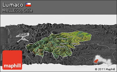 Satellite Panoramic Map of Lumaco, darken, desaturated
