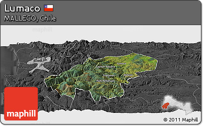 Satellite Panoramic Map of Lumaco, darken, desaturated