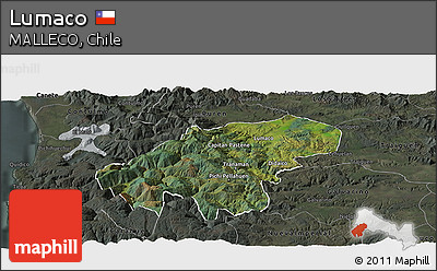 Satellite Panoramic Map of Lumaco, darken, semi-desaturated