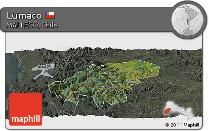 Satellite Panoramic Map of Lumaco, darken, semi-desaturated