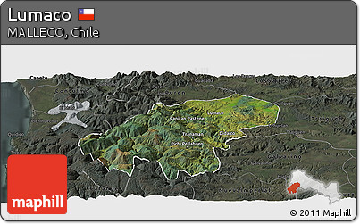 Satellite Panoramic Map of Lumaco, darken, semi-desaturated