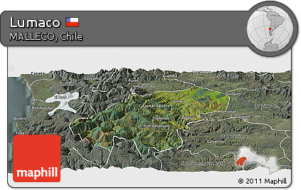Satellite Panoramic Map of Lumaco, semi-desaturated