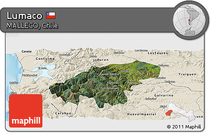 Satellite Panoramic Map of Lumaco, shaded relief outside