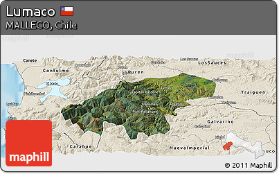 Satellite Panoramic Map of Lumaco, shaded relief outside