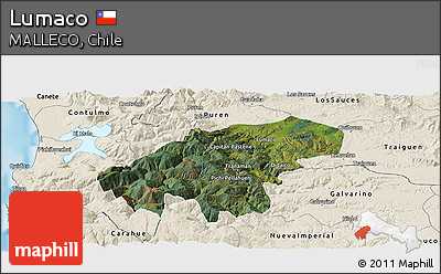 Satellite Panoramic Map of Lumaco, shaded relief outside