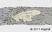 Shaded Relief Panoramic Map of Lumaco, darken, semi-desaturated