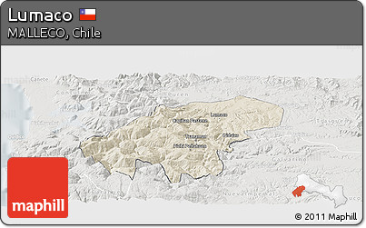 Shaded Relief Panoramic Map of Lumaco, lighten, semi-desaturated