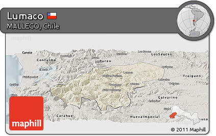 Shaded Relief Panoramic Map of Lumaco, semi-desaturated