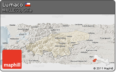 Shaded Relief Panoramic Map of Lumaco, semi-desaturated