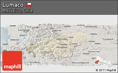 Shaded Relief Panoramic Map of Lumaco, semi-desaturated