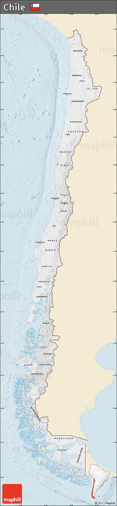 Classic Style Map of Chile, single color outside