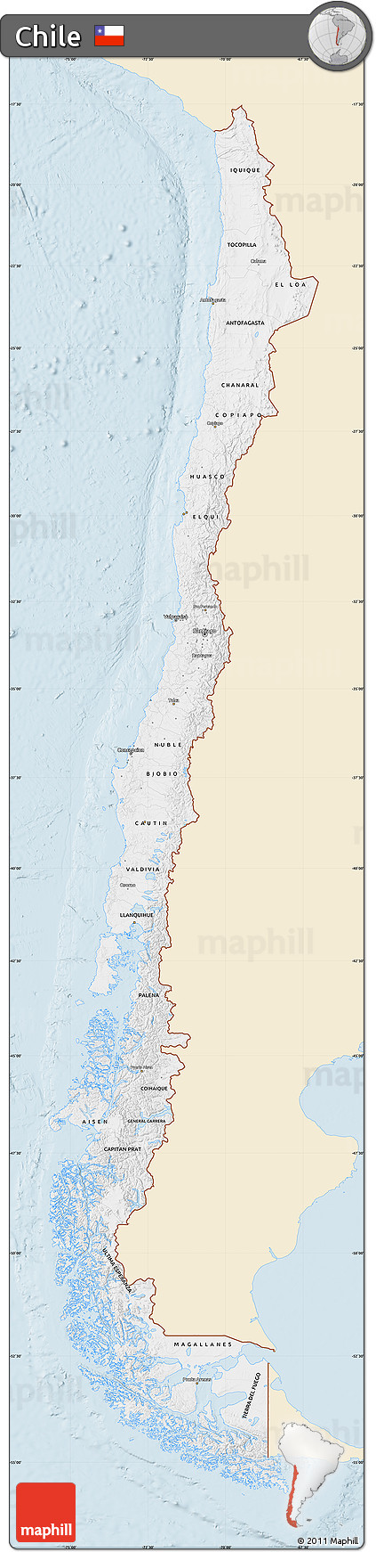 Classic Style Map of Chile, single color outside
