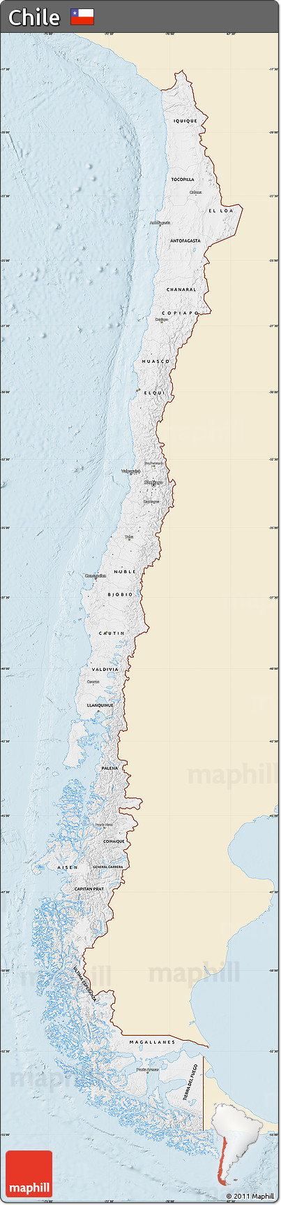 Classic Style Map of Chile, single color outside