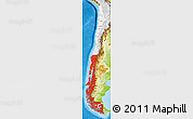 Flag Map of Chile, physical outside, bathymetry sea, flag centered