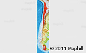 Flag Map of Chile, physical outside, flag rotated