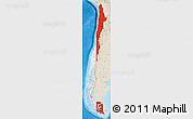 Flag Map of Chile, shaded relief outside, flag aligned to the middle