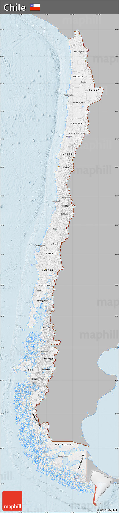 Gray Map of Chile, single color outside